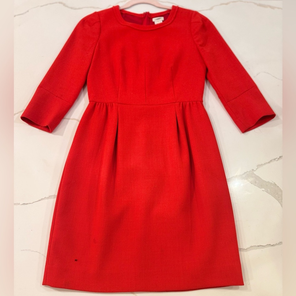 J. Crew Sz 0 Red Wool Dress with Silk Lining